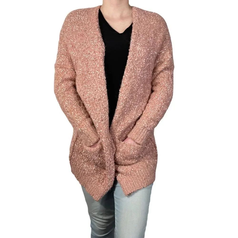 Entro Pink Fuzzy Open Front Cardigan